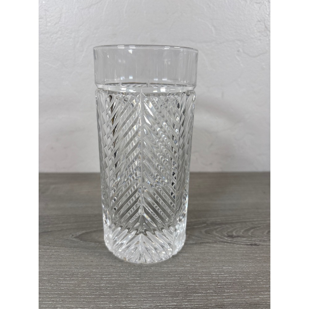 Ralph Lauren Crystal Highball Glass Herringbone Chevron Pattern Barware